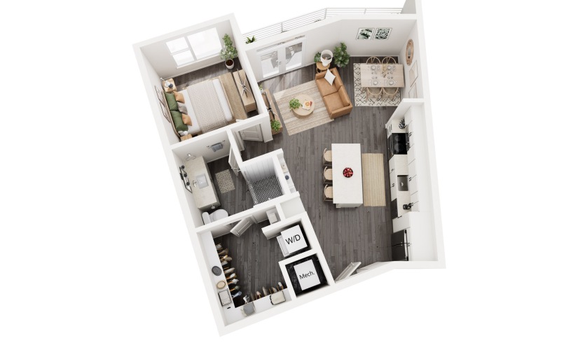 A6 - 1 bedroom floor plan layout with 1 bathroom and 708 square feet